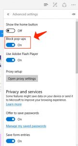 windows 10 issues - edge block pop ups