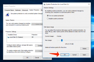windows 10 issues - turn on system protection