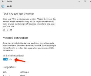 windows 10 issues - wi-fi set as metered connection
