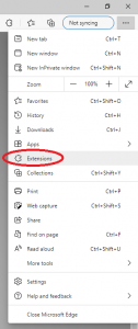 Microsoft Edge menu extensions
