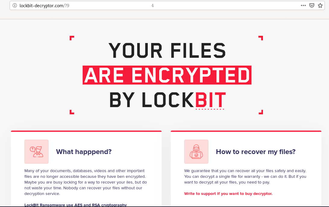 LockBit banner that appears after the encryption
