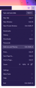 firefox menu Add-ons and Themes