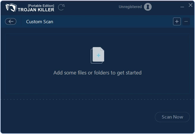 Trojan Killer Custom Scan window with Scan Now button