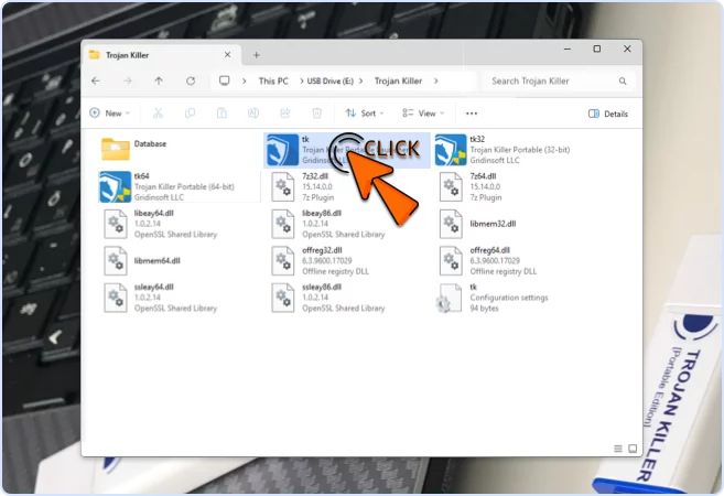 Launching Trojan Killer Portable from a USB drive