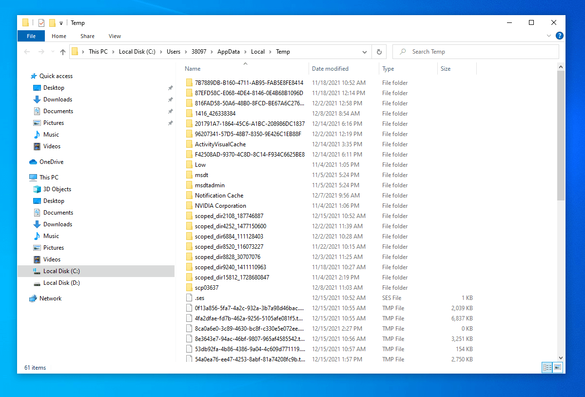 Temporary files folder