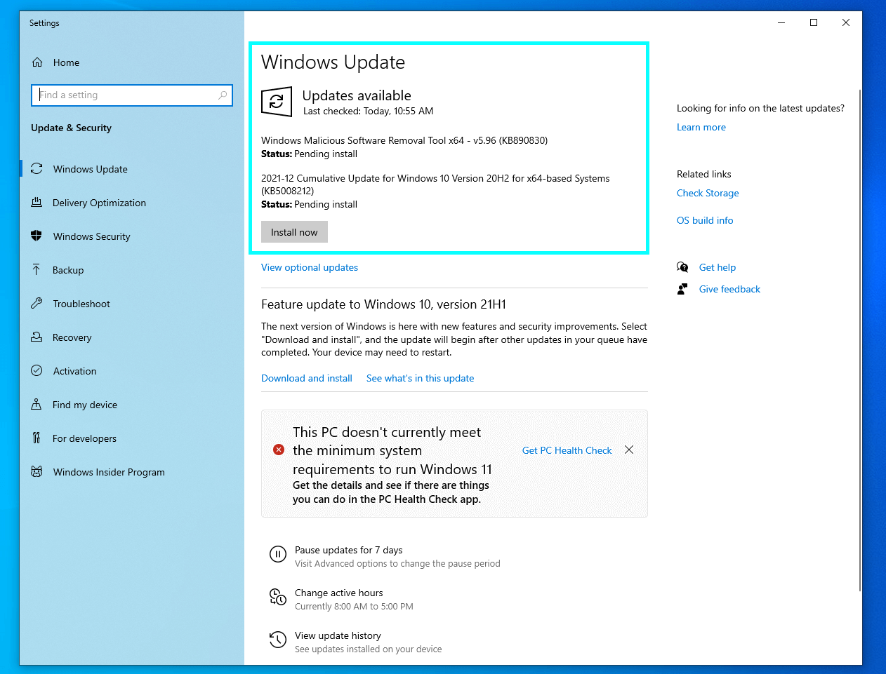 a Windows update pending