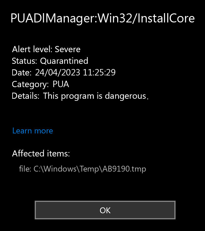 PUADIManager:Win32/InstallCore detection