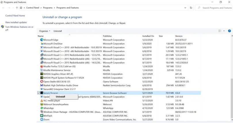 How to remove Secure Browser and related browser extensions?