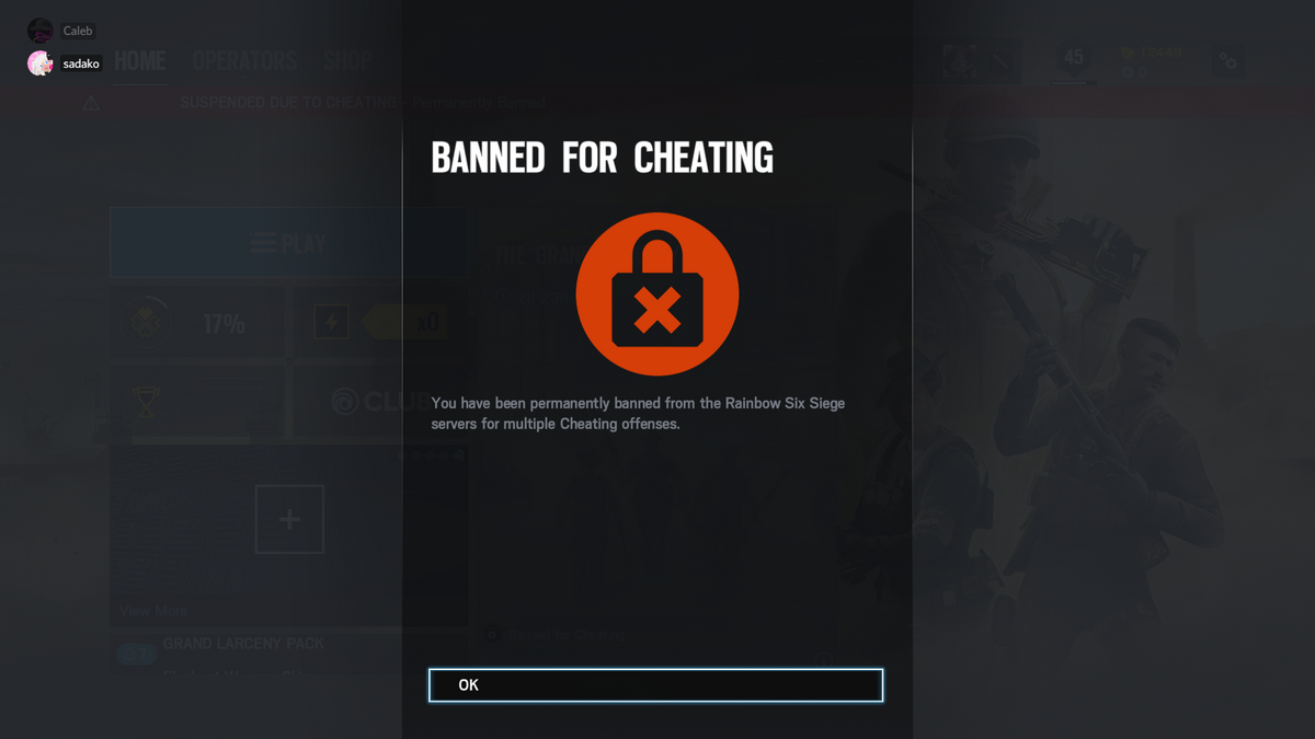 Player was banned for cheating