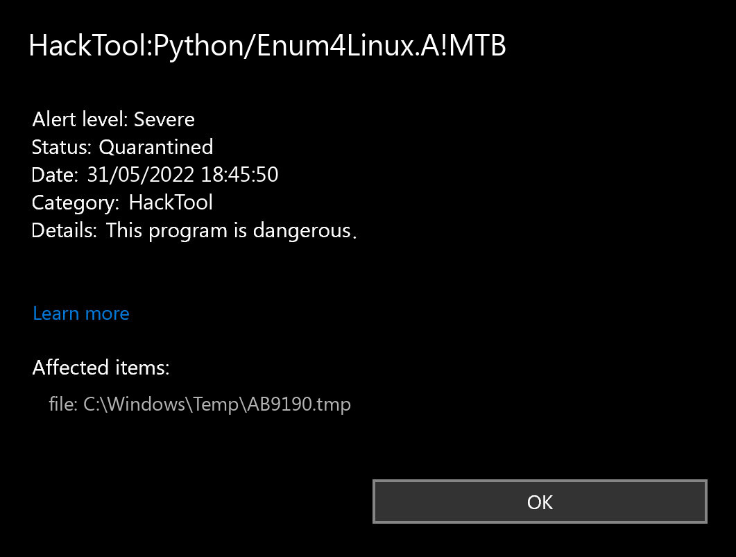 HackTool:Python/Enum4Linux.A!MTB found
