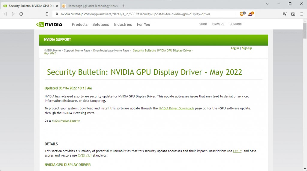 NVIDIA released an update