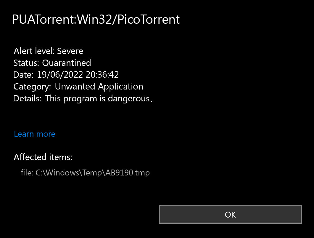 PUATorrent:Win32/PicoTorrent found