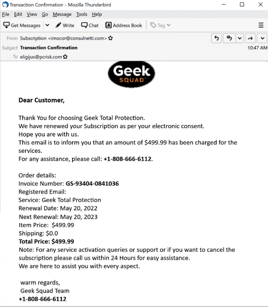 GeekSquad Email Scam