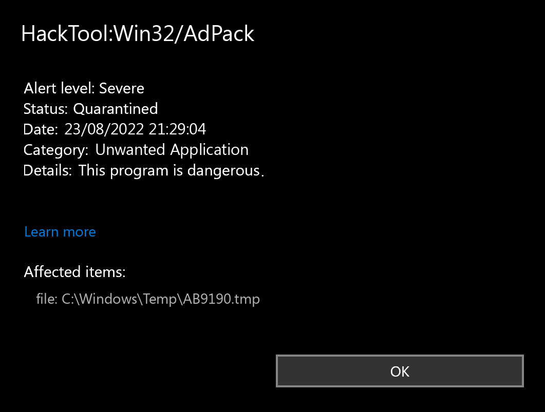 HackTool:Win32/AdPack found