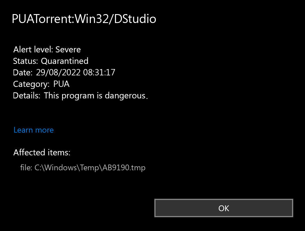 PUATorrent:Win32/DStudio found