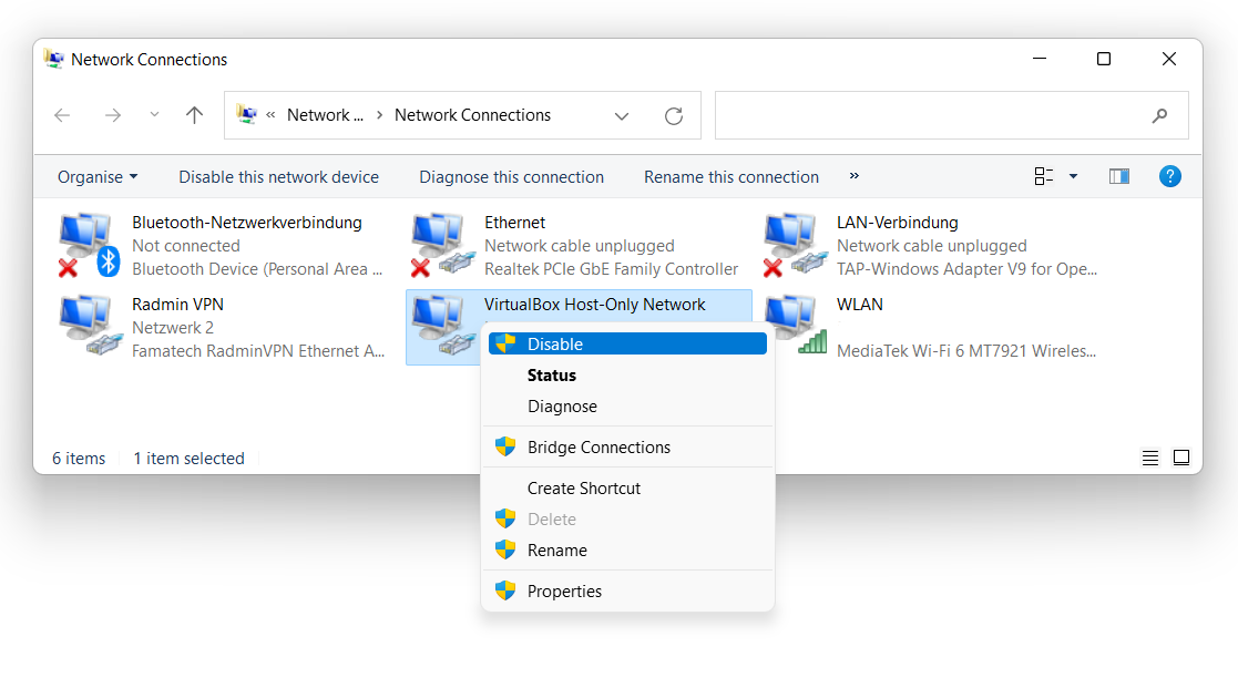 Disable connections Control Panel DNS
