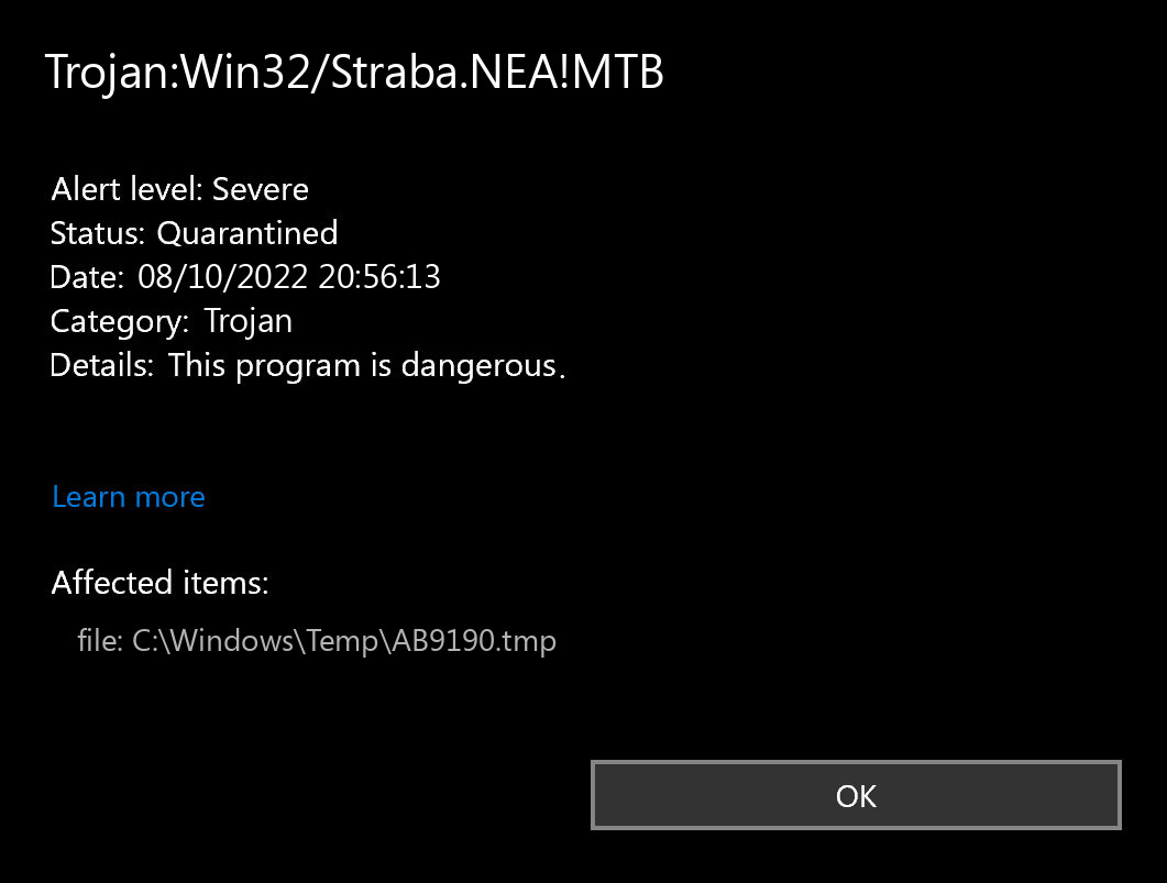 Trojan:Win32/Straba.NEA!MTB found