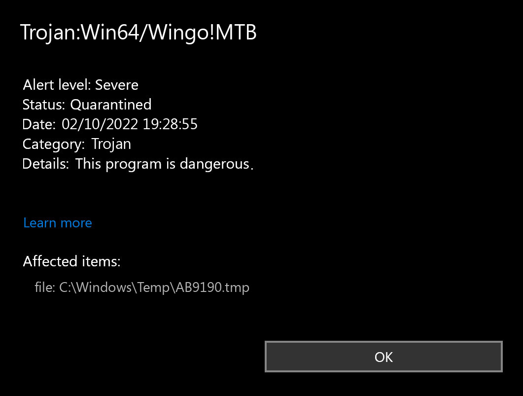 Trojan:Win64/Wingo!MTB found