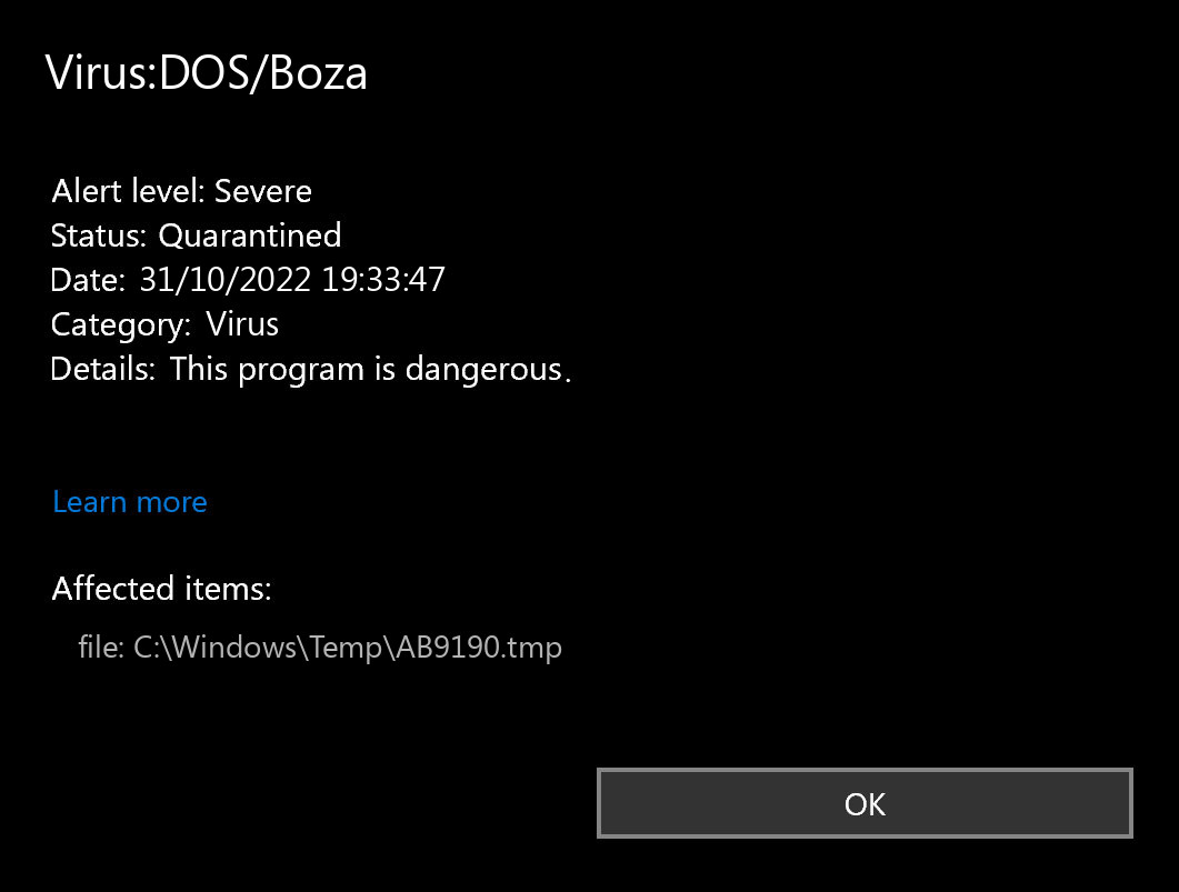 Virus:DOS/Boza found
