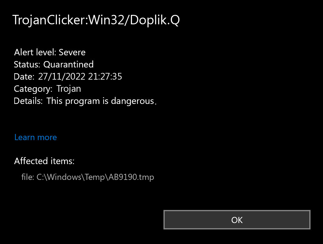 TrojanClicker:Win32/Doplik.Q found