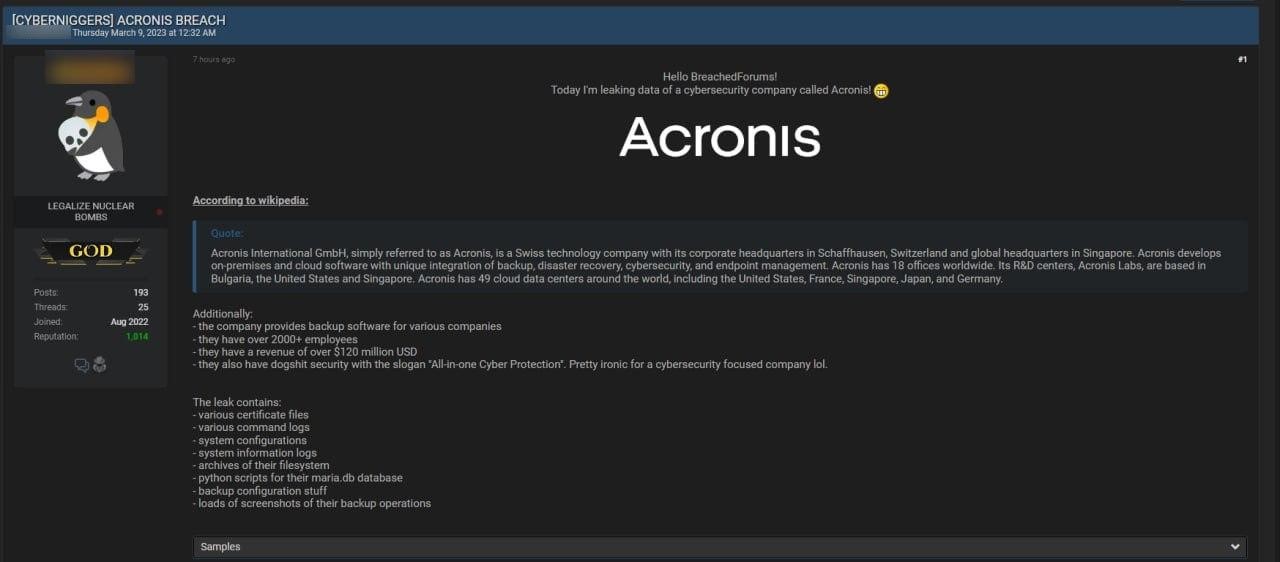 hackers stole data from Acronis