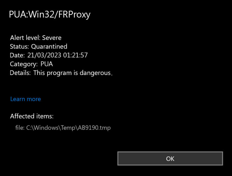 PUA:Win32/FRProxy — FRProxy PUA Removal Guide