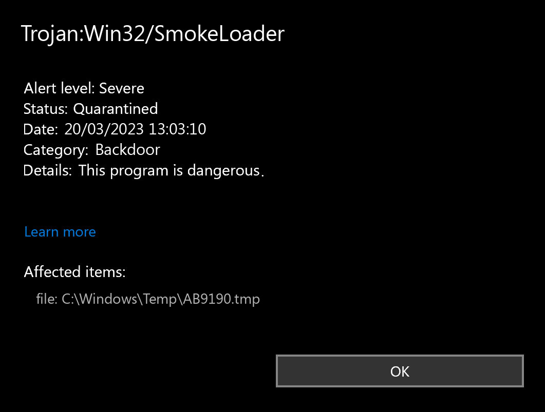 Trojan:Win32/SmokeLoader found