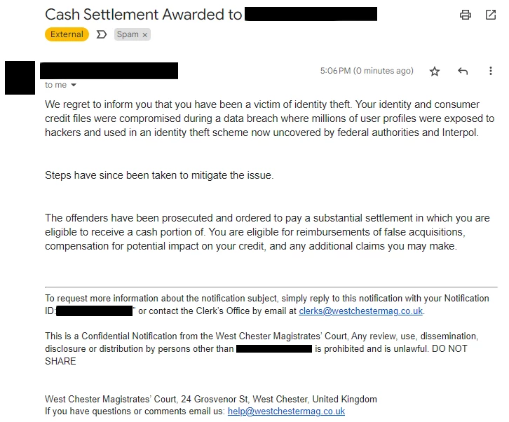 Cash Settlement Awarded