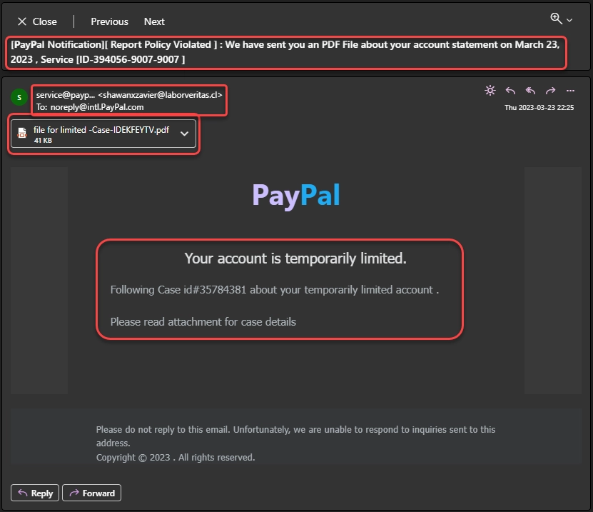PayPal fake email