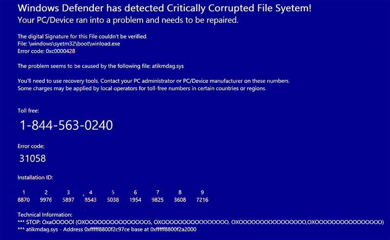System files are corrupted, PC scan required banner