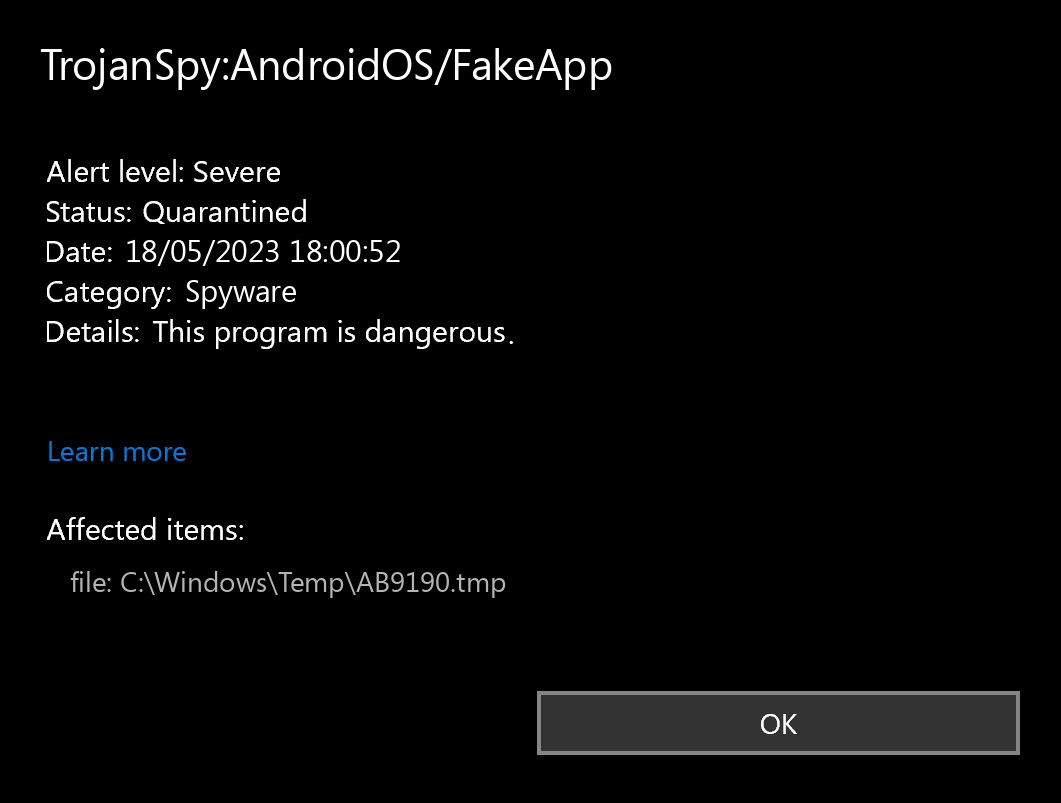 TrojanSpy:AndroidOS/FakeApp found