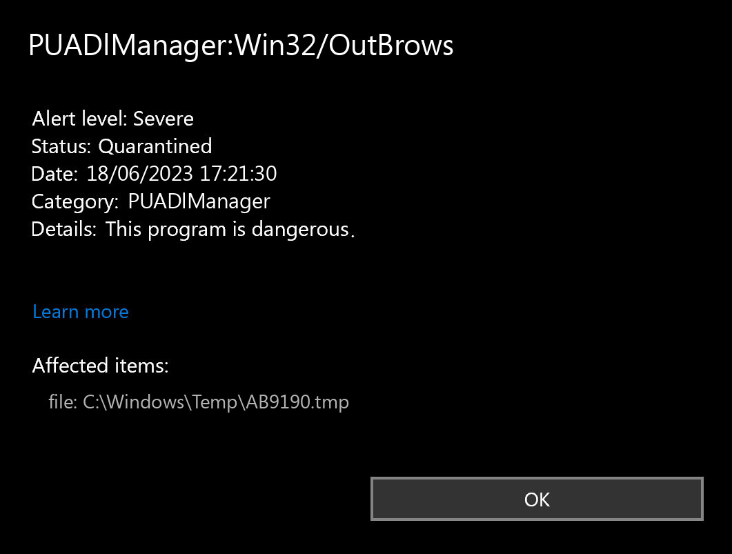 PUADlManager:Win32/OutBrows found