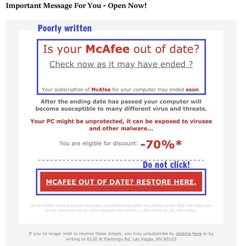 McAfee Subscription Renewal Scam