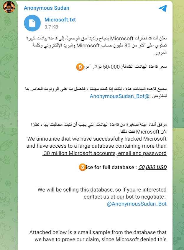 Anonymous Sudan and Microsoft