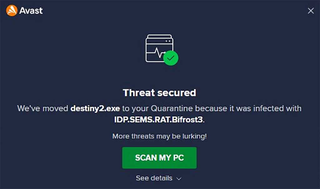 IDP.SEMS.RAT.Bifrost3 from Avast Antivirus