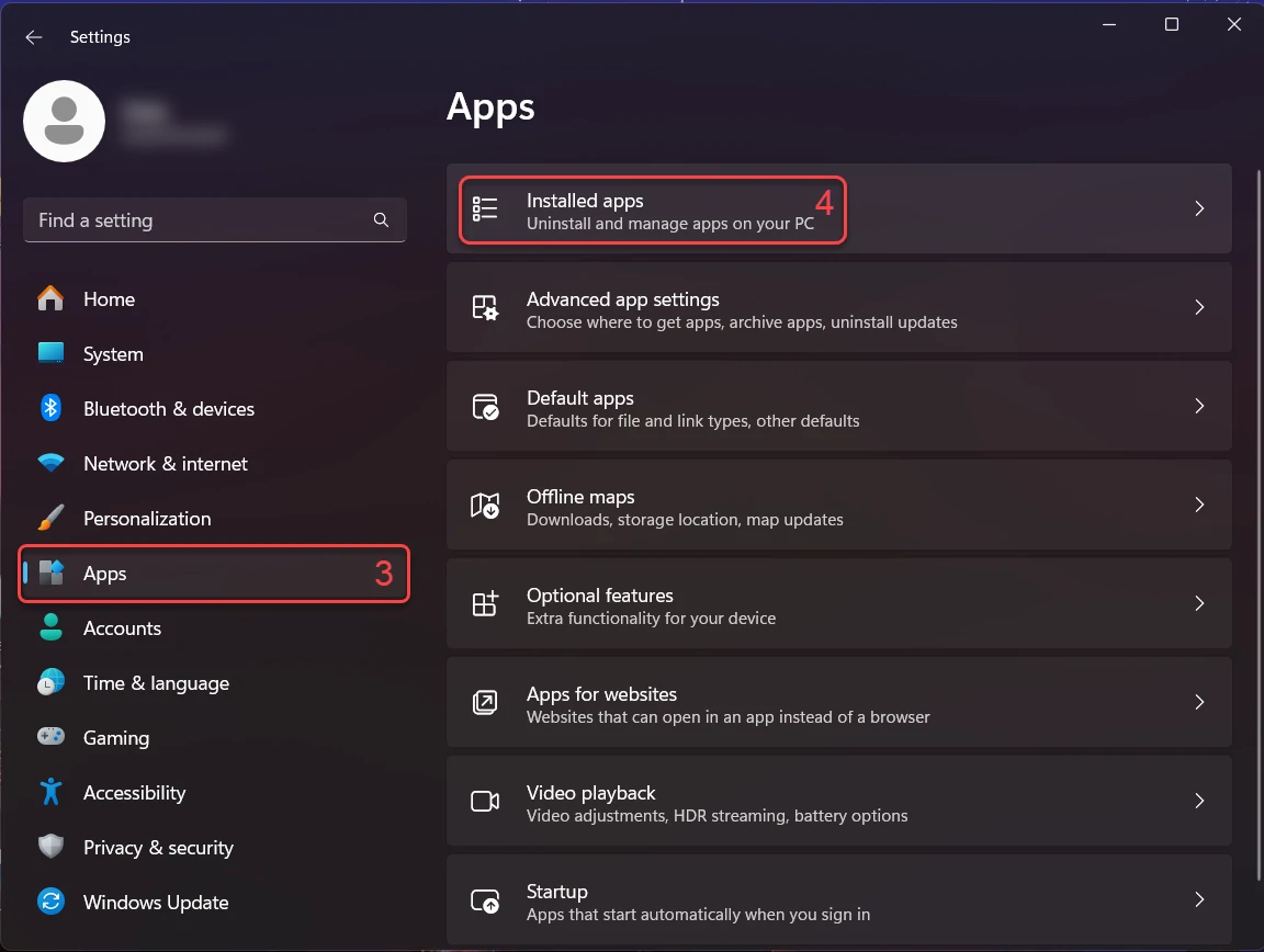 Apps menu screenshot