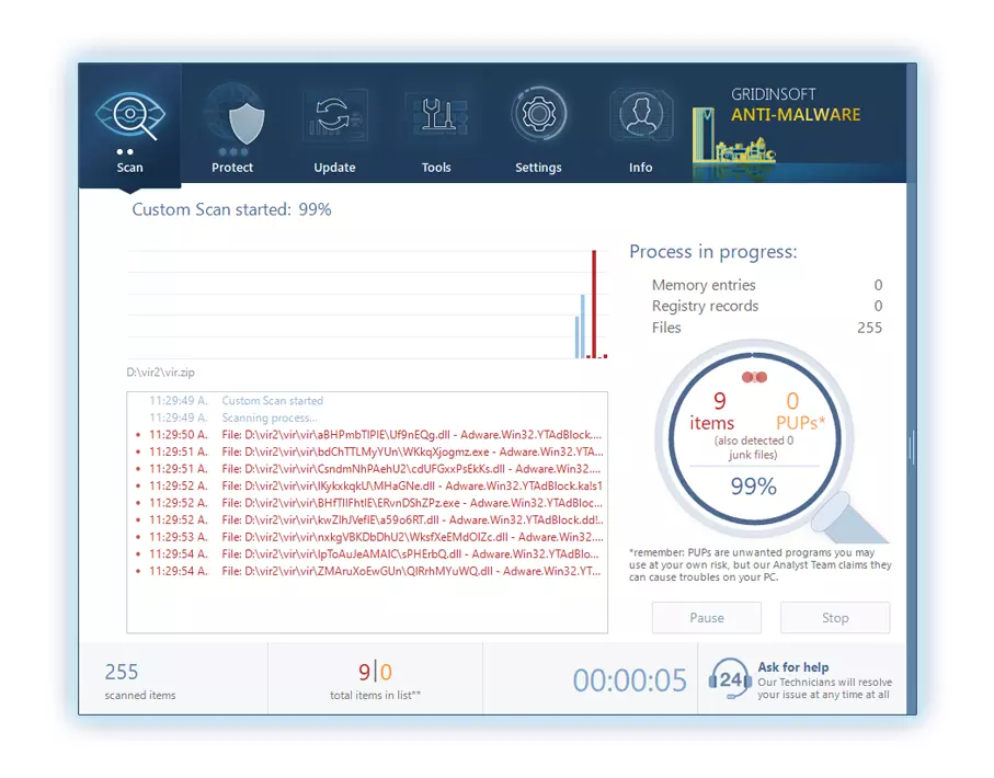 GridinSoft Anti-Malware during the scan