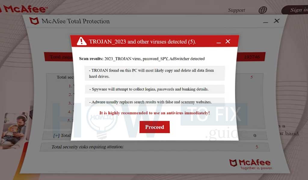 2023_TROJAN virus, password_SPY, AdSwitcher detected scam