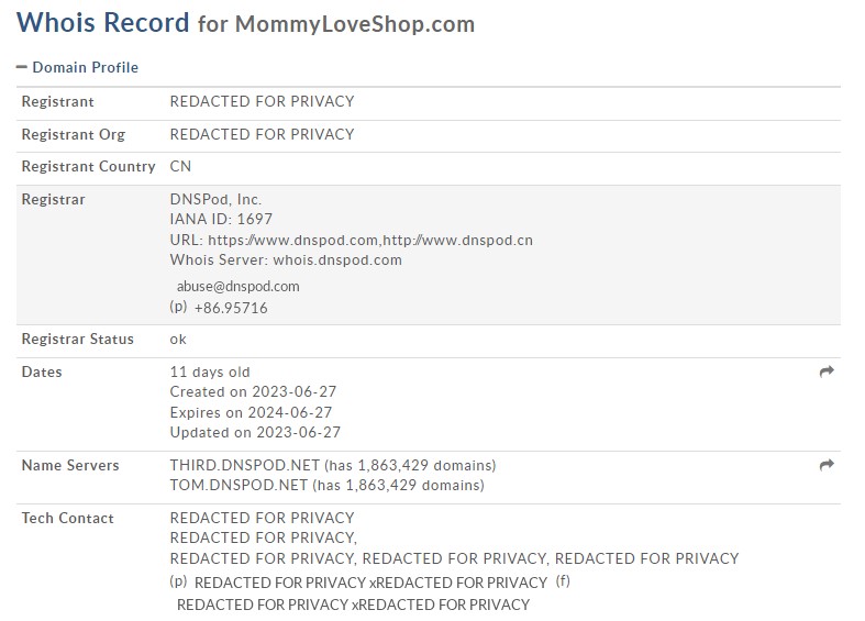 mommyloveshop.com whois information