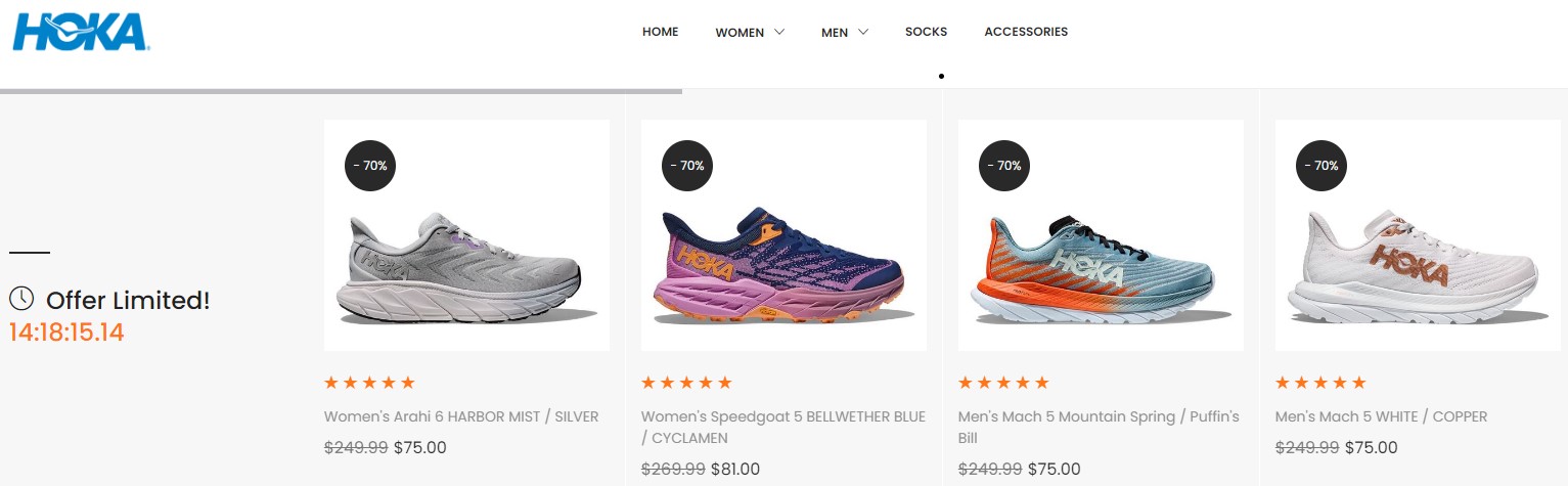 Hoka.oneoneshoes-au.store is a deceptive online store illegally using the trusted Hoka brand name to lure in unsuspecting customers