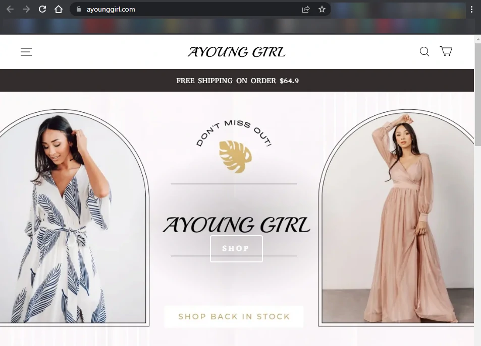 Ayounggirl.com main page screenshot