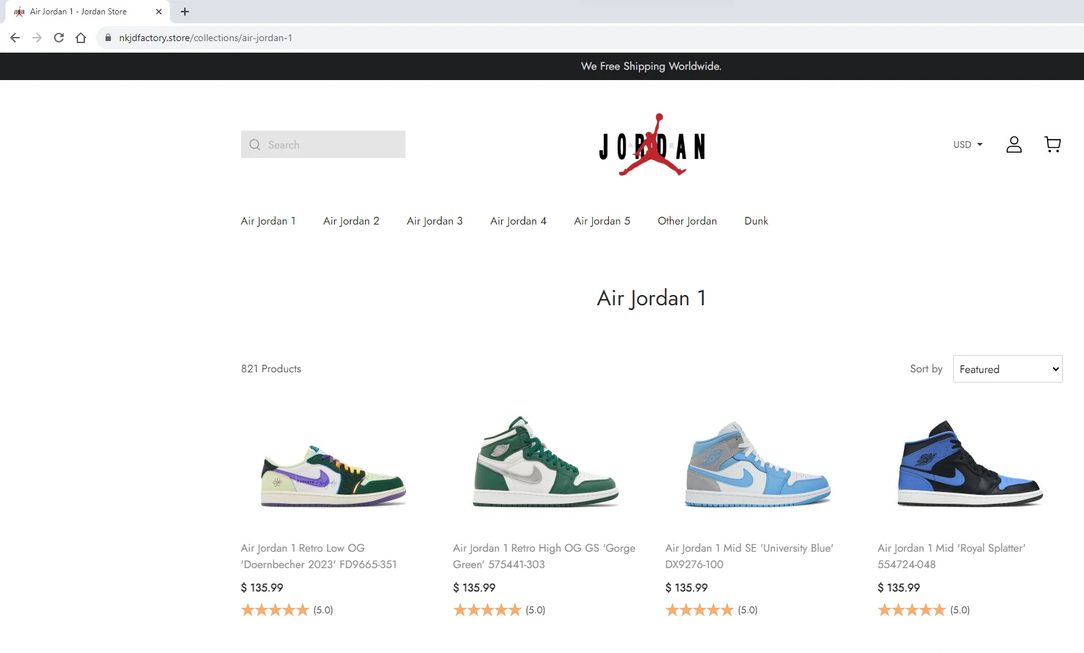 Nkjdfactory.store website screenshot