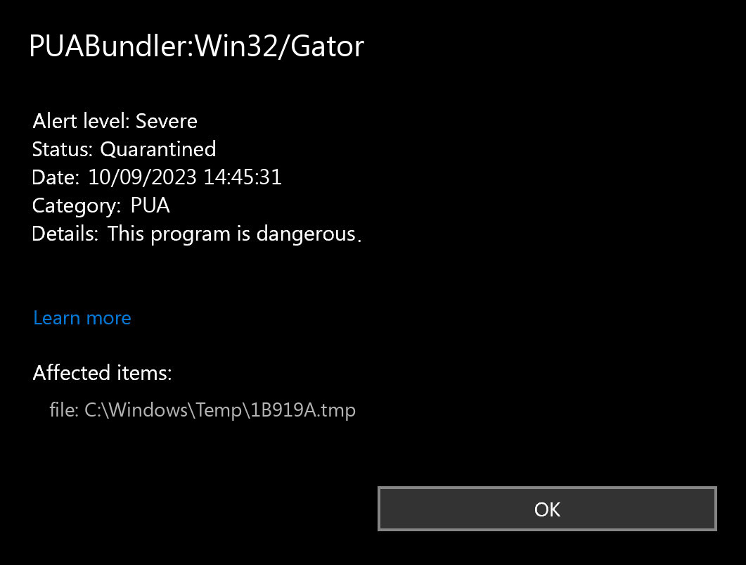 PUABundler:Win32/Gator found