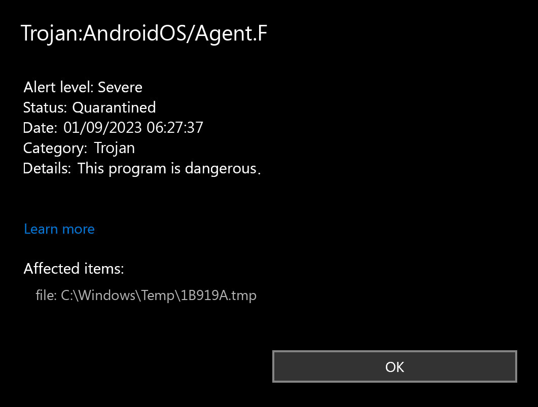 Trojan:AndroidOS/Agent.F found