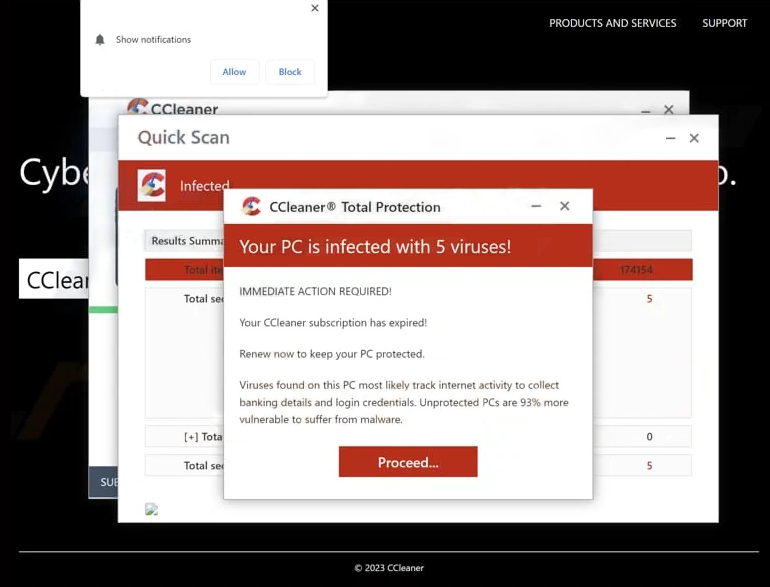CCleaner Total Protection Scam screenshot