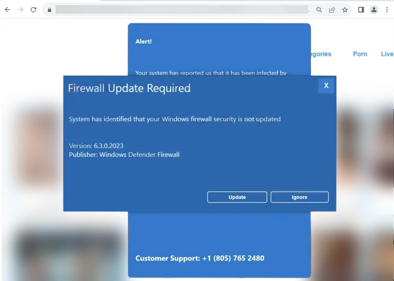 Firewall Update Required pop-up scam screenshot