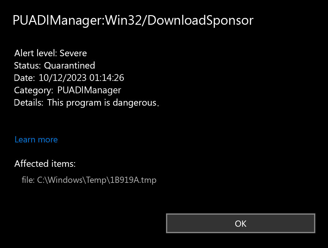 PUADlManager:Win32/DownloadSponsor found
