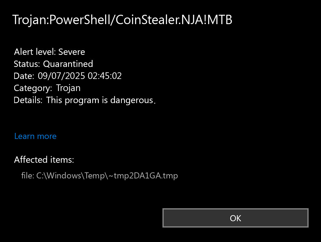 Trojan:PowerShell/CoinStealer.NJA!MTB found