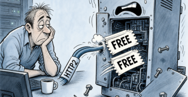 Cartoon showing an HTTP/2 double-free bug affecting an Apache web server