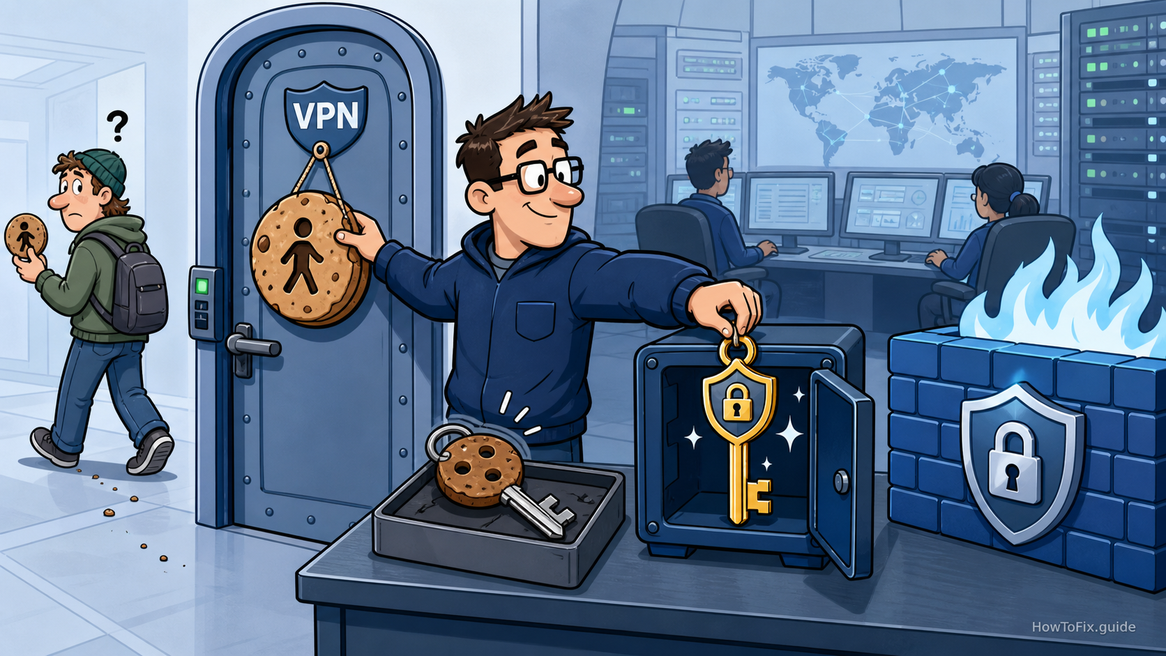 Editorial comic about fixing GlobalProtect authentication override cookie settings